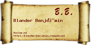 Blander Benjámin névjegykártya